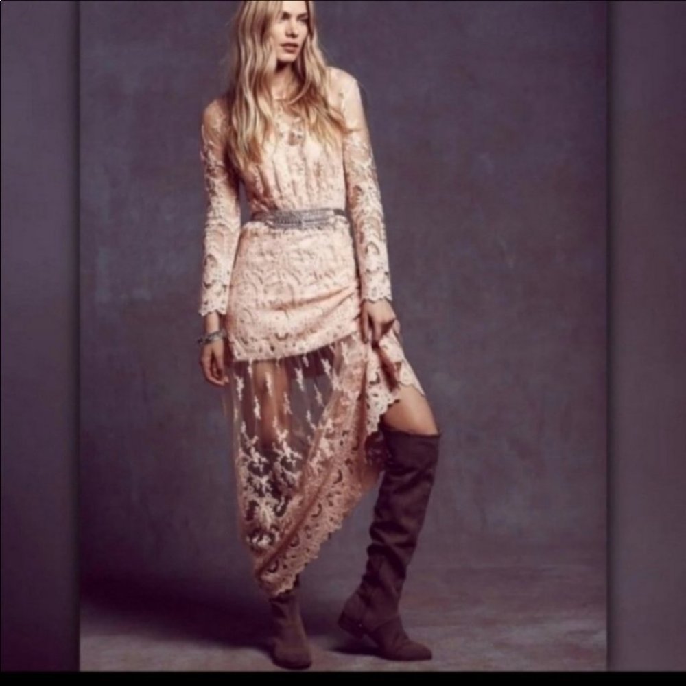 Free People Size XS Maxi Embroidered Pink Dress